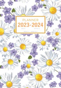 planner 2023-2024: a5 small weekly and monthly organizer from may 2023 to april 2024 | sweet chamomile flower design white