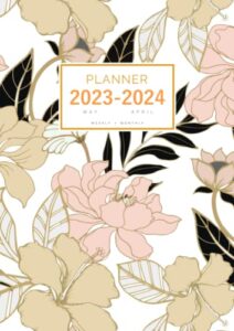 planner 2023-2024: a4 weekly and monthly organizer from may 2023 to april 2024 | hand-drawn elegant flower design white