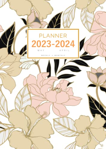 Planner 2023-2024: A4 Weekly and Monthly Organizer from May 2023 to April 2024 | Hand-Drawn Elegant Flower Design White