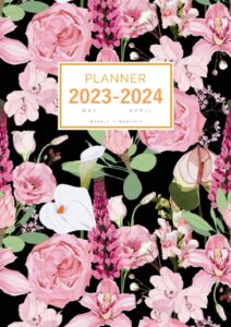 planner 2023-2024: a4 weekly and monthly organizer from may 2023 to april 2024 | exotic botanical flower design black