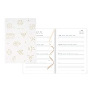 letts of london zodiac academic weekly/monthly planner, august 2023 to july 2024, week-to-view, sewn binding, multilingual, a5 size, 8.25" x 5.875", ivory (c031745-24)