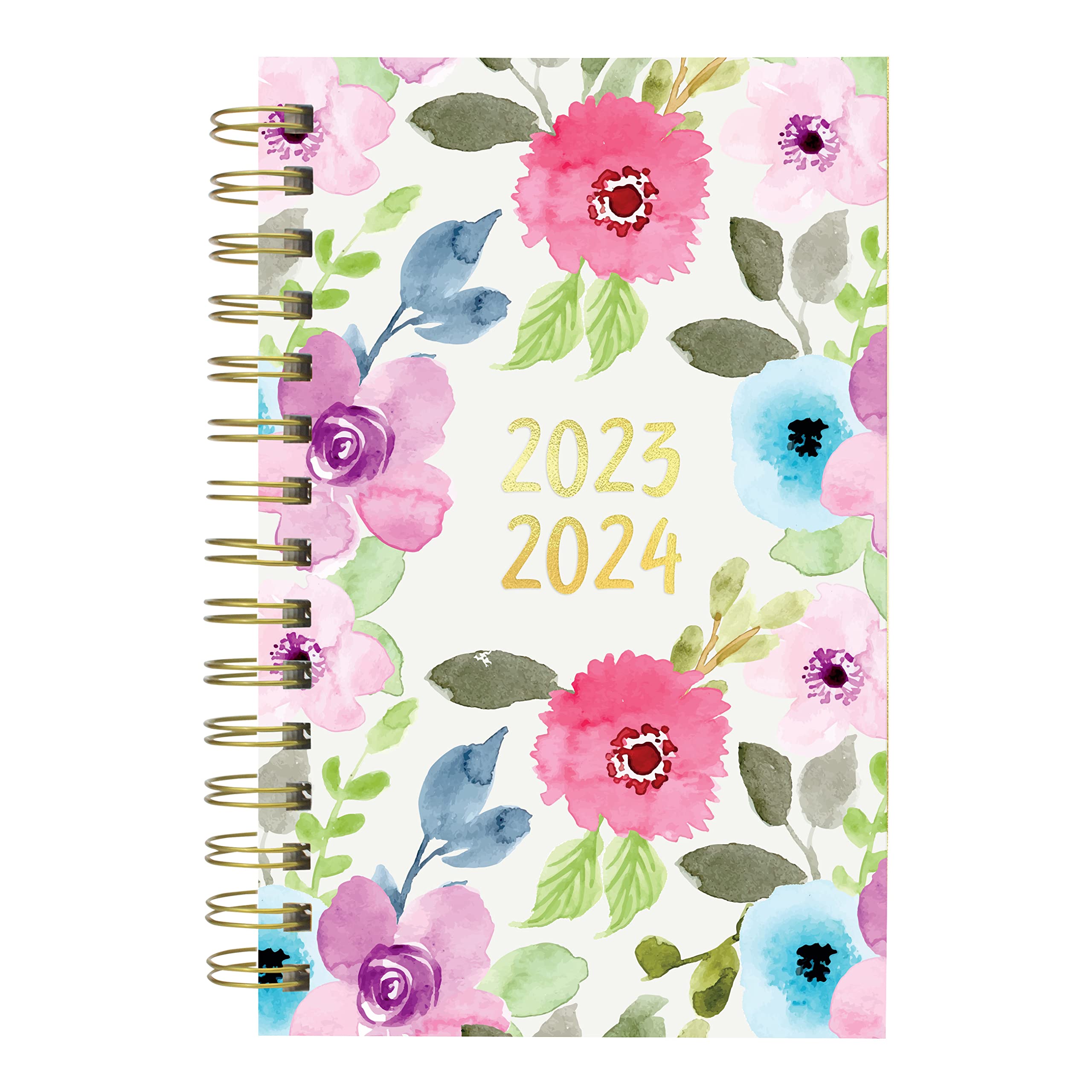 Blueline Essential Academic Daily/Monthly Planner, August 2023 to July 2024, Gold Twin-Wire Binding, Poly Cover, 8" x 5", Blossom Design, Pink (CA214PG.01-24)