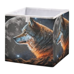 vnurnrn cube storage bins (close up wolf moon), collapsible storage box with support board, foldable fabric basket for shelf closet cabinet 11.02×11.02×11.02 in