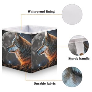 Vnurnrn Cube Storage Bins (Close Up Wolf Moon), Collapsible Storage Box with Support Board, Foldable Fabric Basket for Shelf Closet Cabinet 11.02×11.02×11.02 in