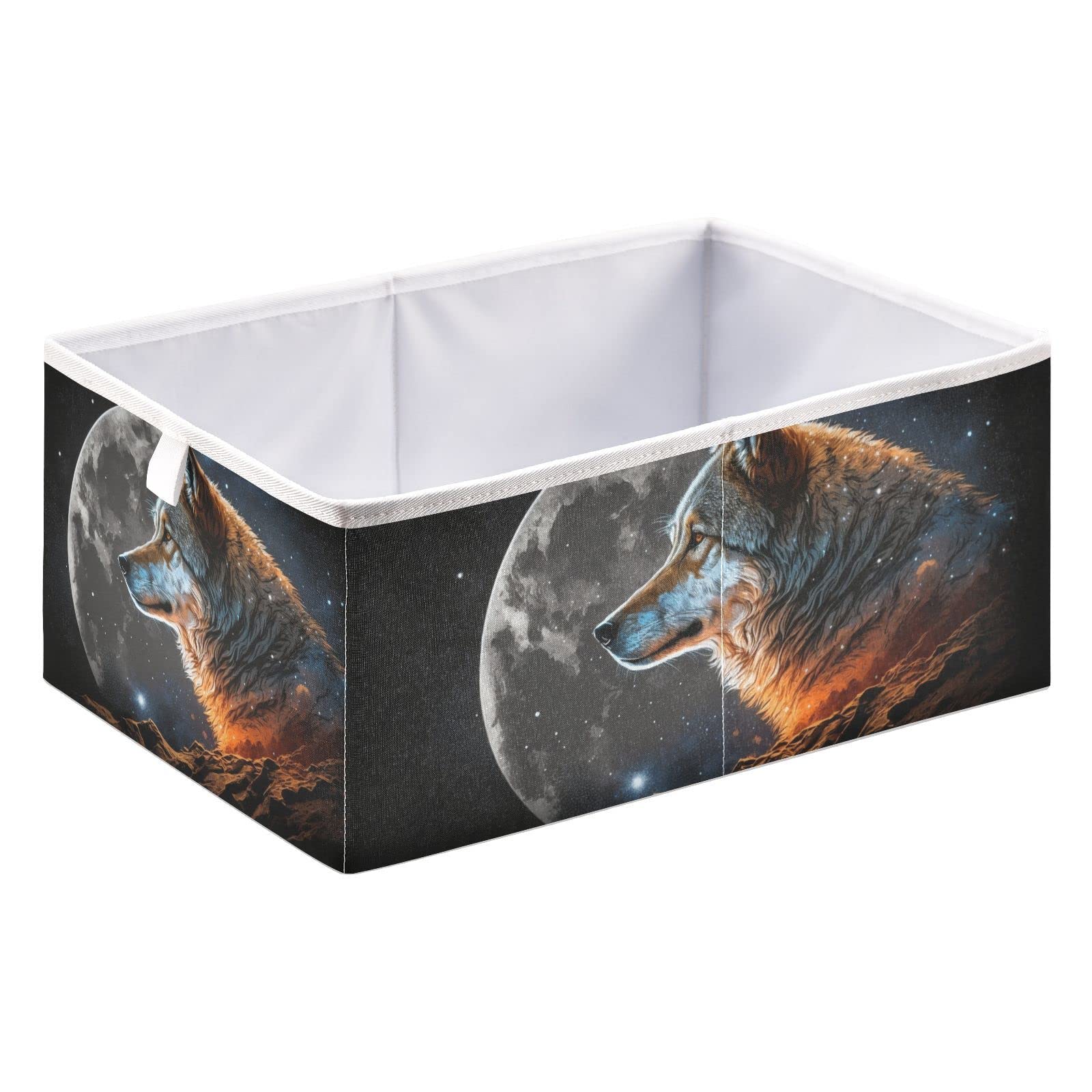 Vnurnrn Cube Storage Bins (Close Up Wolf Moon), Collapsible Storage Box with Support Board, Foldable Fabric Basket for Shelf Closet Cabinet 11.02×11.02×11.02 in