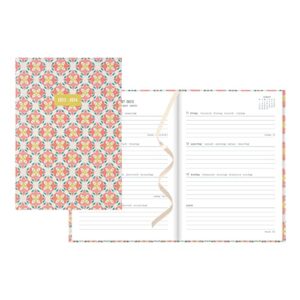 letts of london morocco academic weekly/monthly planner, august 2023 to july 2024, week-to-view, sewn binding, multilingual, a5 size, 8.25" x 5.875", coral (c031812-24)