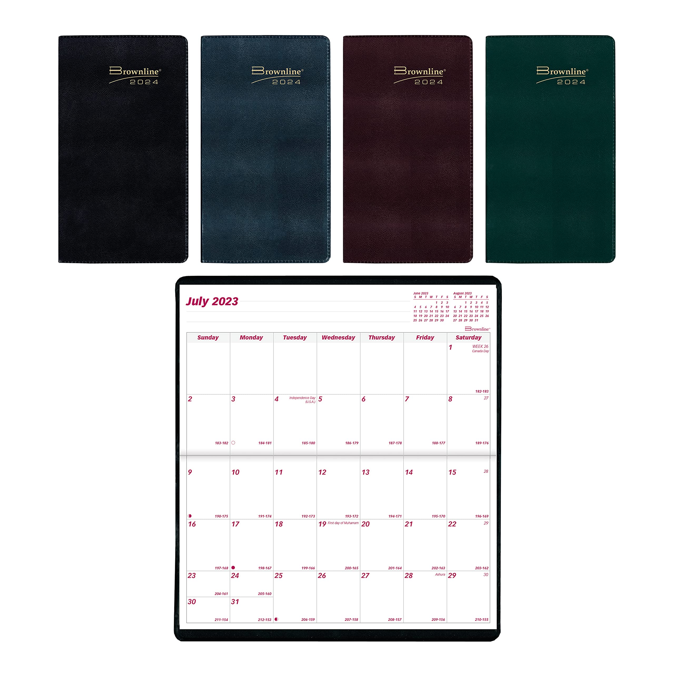 Brownline Essential Monthly Pocket Planner, 18 Months, July 2023 to December 2024, Stitched Binding, 6.5" x 3.5", Assorted Colors (CA12.AST-24)