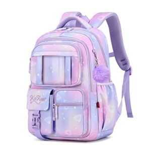girls backpack,kids backpack for girl,cute elementary bookbag waterproof large capacity school bag backpacks for girls (purple)