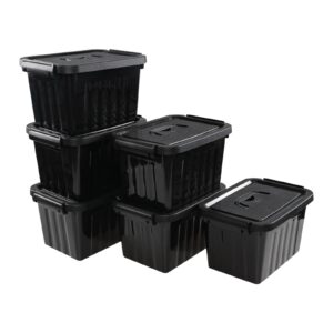 buyitt 6 packs black storage bins with lids, 6 qt plastic storage containers