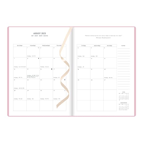 Letts of London Inspire Academic Weekly/Monthly Planner, August 2023 to July 2024, Week-to-View, Sewn Binding, Multilingual, A5 Size, 8.25" x 5.875", Pink (C031388-24)