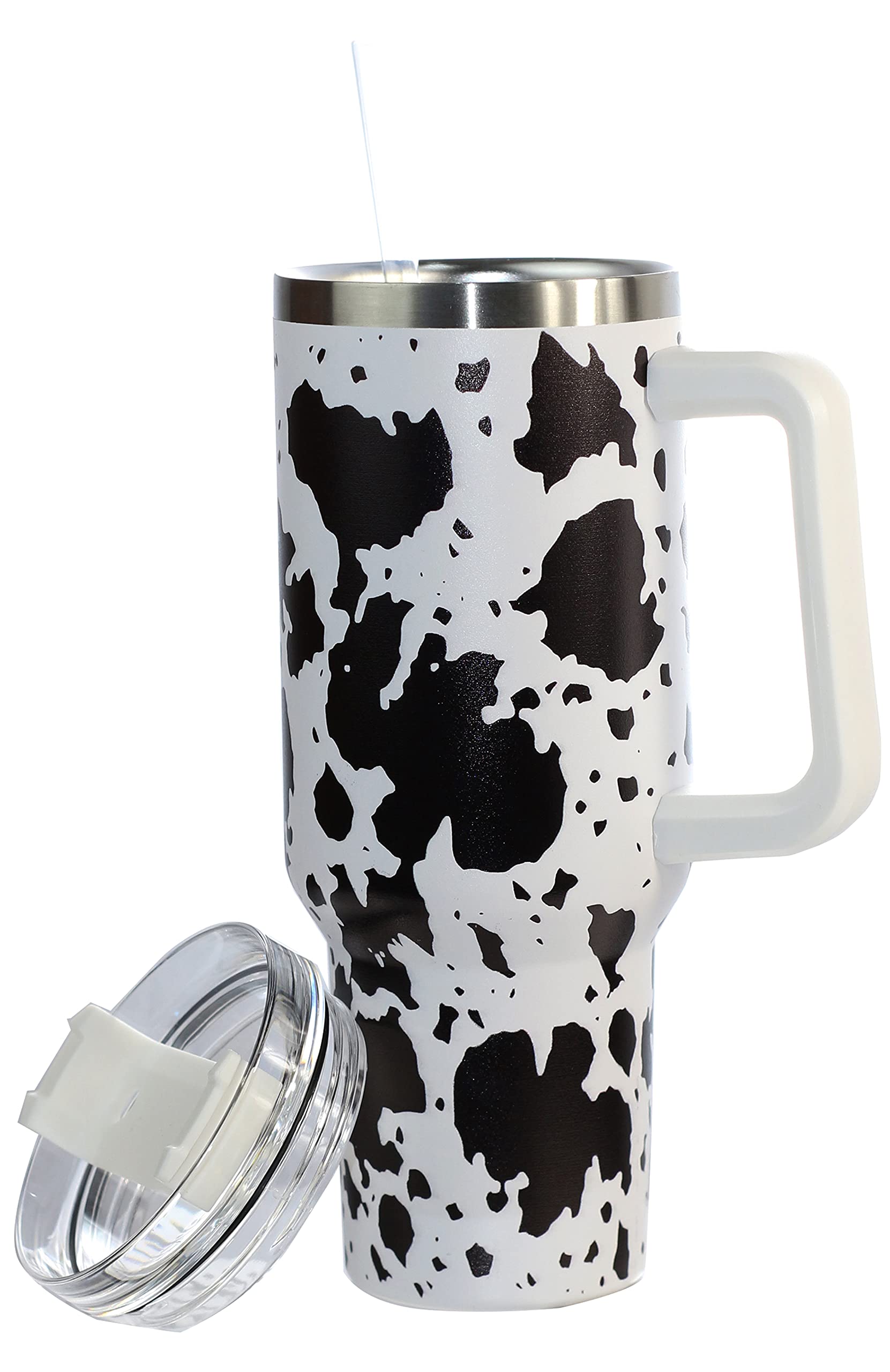 wonshia 40oz Cow print Tumbler With handle, Stainless Steel Tumbler With Lid and Straws, Double Vacuum Leak Proof Travel Coffee Mug Cup Water Bottle For Home, Office, Party……