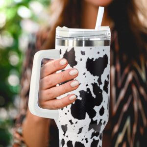 wonshia 40oz Cow print Tumbler With handle, Stainless Steel Tumbler With Lid and Straws, Double Vacuum Leak Proof Travel Coffee Mug Cup Water Bottle For Home, Office, Party……