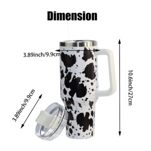 wonshia 40oz Cow print Tumbler With handle, Stainless Steel Tumbler With Lid and Straws, Double Vacuum Leak Proof Travel Coffee Mug Cup Water Bottle For Home, Office, Party……