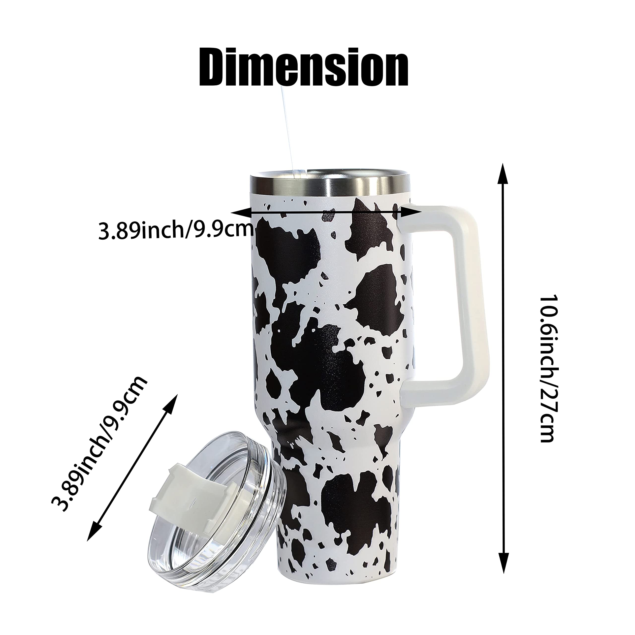 wonshia 40oz Cow print Tumbler With handle, Stainless Steel Tumbler With Lid and Straws, Double Vacuum Leak Proof Travel Coffee Mug Cup Water Bottle For Home, Office, Party……