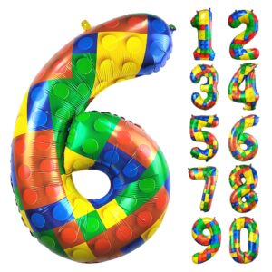 32 inch building block number 6 balloons 6 year old large big helium foil mylar balloon for girls boys 6th birthday party decoration supplies
