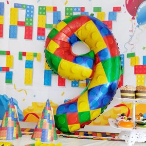 32 Inch Building Block Number 6 Balloons 6 year old Large Big Helium Foil Mylar Balloon for Girls Boys 6th Birthday Party Decoration Supplies