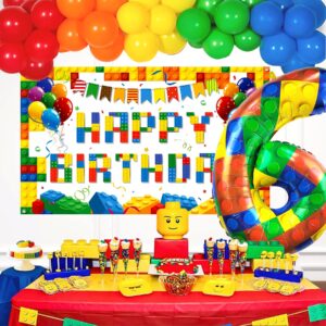 32 Inch Building Block Number 6 Balloons 6 year old Large Big Helium Foil Mylar Balloon for Girls Boys 6th Birthday Party Decoration Supplies