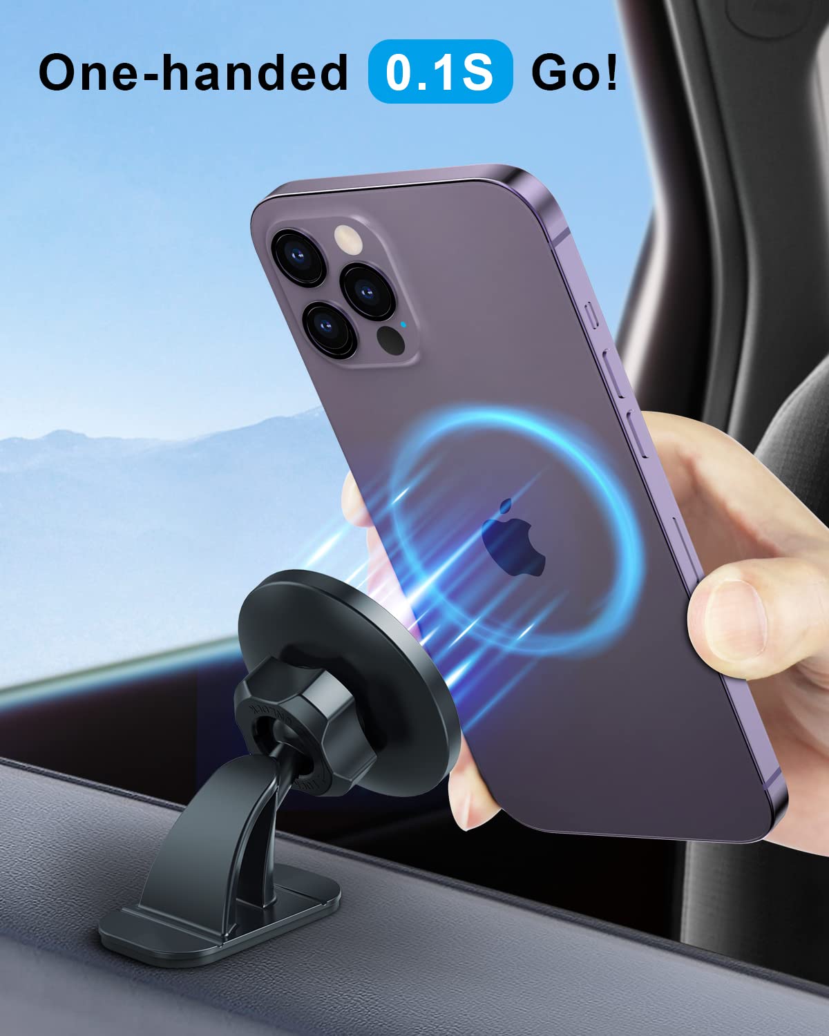 SUPERONE for MagSafe Car Mount, Strong [Never Drop] Magnetic Phone Holder for Car Dash, HandsFree 360° Rotation Phone Mount [Strongest 3M Adhesive] for iPhone 15 14 13 12 & MagSafe Case - Black