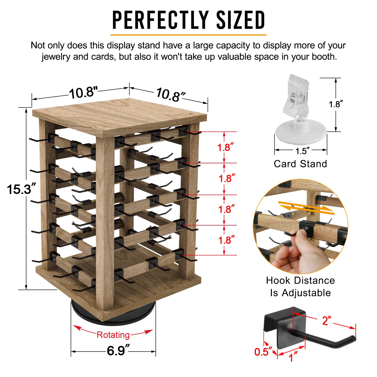 Fumingpal Wood Rotating Jewelry Storage Display, Rotating Jewelry Stand Earring Keychain Display Stand, Jewelry Display Stand for Vendors, Earring Display for Selling, Store, Showcase and Home