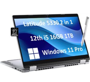 dell latitude 5330 2-in-1 business laptop (13.3" fhd touchscreen, intel 10-core i5-1245u, 16gb ram, 1tb ssd, active pen) backlit keyboard, webcam, 2024 latitude 5000, wi-fi 6e, win 11 pro, gray