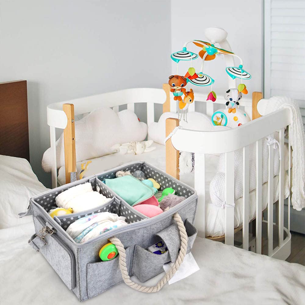 Diaper caddy, diaper storage with Shoulder Strap, Pockets with Zippers and Removable Dividers, Caddy Organizer for Nursery and travel-Friendly Baby Caddy for baby Essentials