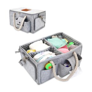 Diaper caddy, diaper storage with Shoulder Strap, Pockets with Zippers and Removable Dividers, Caddy Organizer for Nursery and travel-Friendly Baby Caddy for baby Essentials