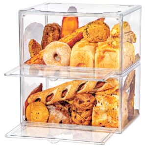 gropknio 2pcs large bread box kitchen countertop upgraded - large capacity transparent bread rack storage box， 20 sheets of greaseproof paper-stackable double-layer bread pantry storage container