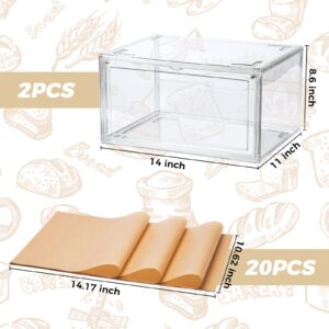 GROPKNIO 2pcs Large Bread Box Kitchen Countertop upgraded - Large Capacity Transparent Bread Rack Storage Box， 20 Sheets of Greaseproof paper-Stackable Double-Layer Bread Pantry Storage Container