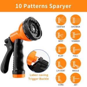 BESITER Coil Hose 50 ft, EVA Recoil Garden Hose Brass Connector, Coiled Watering Hose, Lightweight Flexible hoses, and Includes 10 Patterns Spray Nozzle for Outdoors Lawn Watering, Car Washing Orange