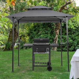 Kcelarec Grill Gazebo Replacement Canopy Roof, Outdoor BBQ Gazebo Canopy Top Cover, Double Tired Grill Shelter Cover with Durable Polyester Fabric (8X5Ft-Grey)