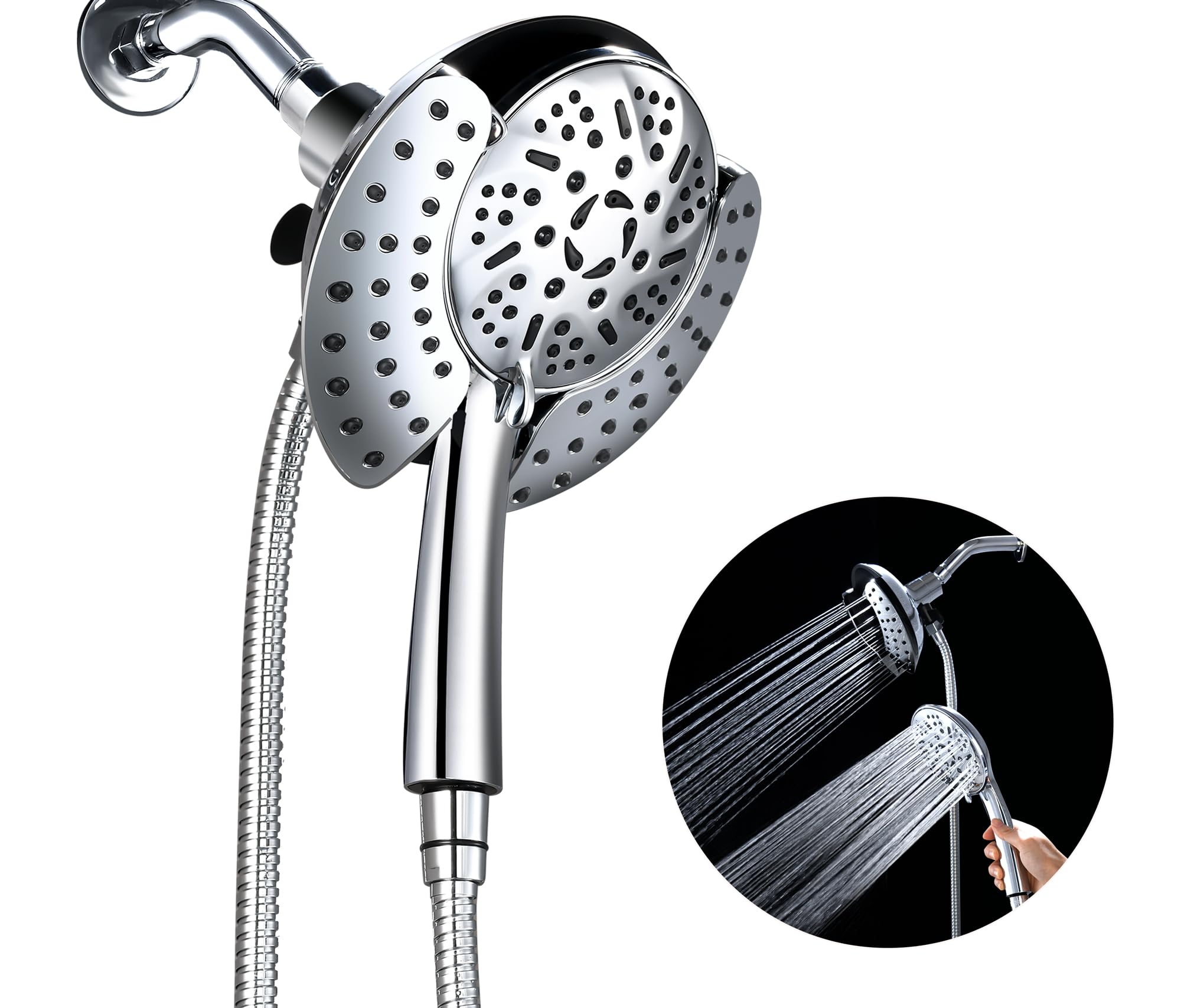 GRICH Dual Shower Head with Handheld: 2 IN 1 High Pressure Handheld Shower Head & Rainfall Shower Head, 9 Spray Modes/Settings Detachable Shower Head with Hose, cUPC and CEC Certification Approved