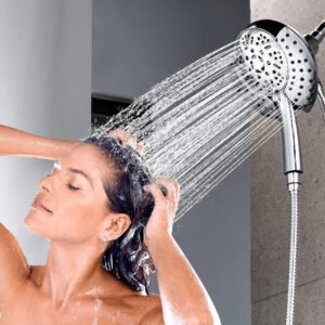 GRICH Dual Shower Head with Handheld: 2 IN 1 High Pressure Handheld Shower Head & Rainfall Shower Head, 9 Spray Modes/Settings Detachable Shower Head with Hose, cUPC and CEC Certification Approved