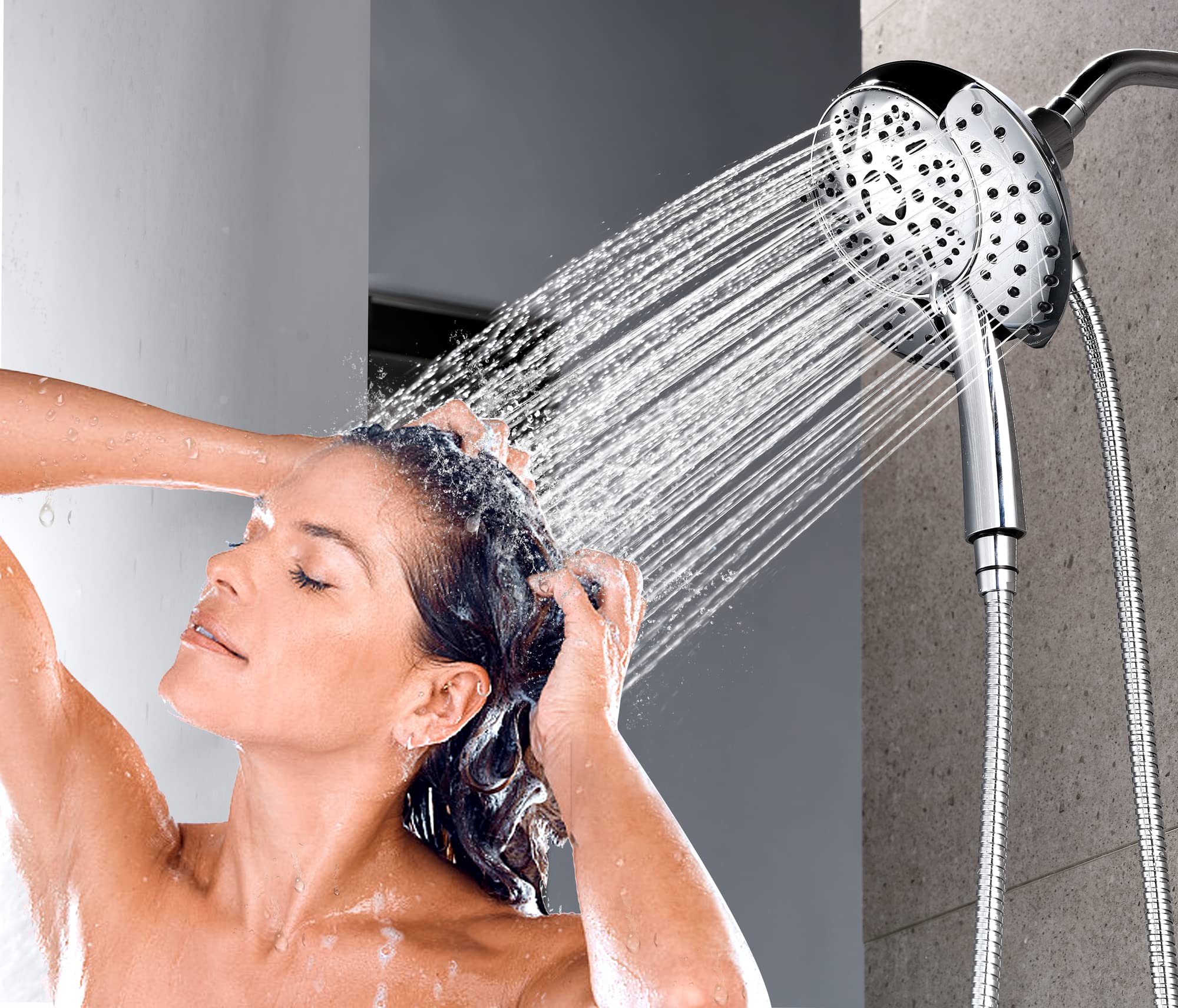 GRICH Dual Shower Head with Handheld: 2 IN 1 High Pressure Handheld Shower Head & Rainfall Shower Head, 9 Spray Modes/Settings Detachable Shower Head with Hose, cUPC and CEC Certification Approved