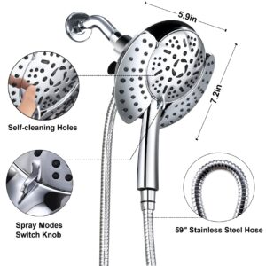 GRICH Dual Shower Head with Handheld: 2 IN 1 High Pressure Handheld Shower Head & Rainfall Shower Head, 9 Spray Modes/Settings Detachable Shower Head with Hose, cUPC and CEC Certification Approved