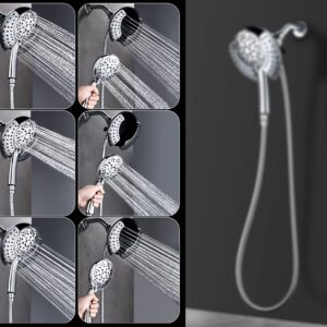 GRICH Dual Shower Head with Handheld: 2 IN 1 High Pressure Handheld Shower Head & Rainfall Shower Head, 9 Spray Modes/Settings Detachable Shower Head with Hose, cUPC and CEC Certification Approved