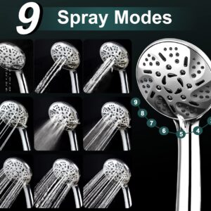 GRICH Dual Shower Head with Handheld: 2 IN 1 High Pressure Handheld Shower Head & Rainfall Shower Head, 9 Spray Modes/Settings Detachable Shower Head with Hose, cUPC and CEC Certification Approved