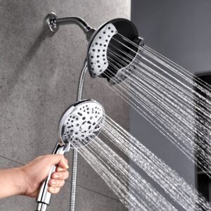 GRICH Dual Shower Head with Handheld: 2 IN 1 High Pressure Handheld Shower Head & Rainfall Shower Head, 9 Spray Modes/Settings Detachable Shower Head with Hose, cUPC and CEC Certification Approved