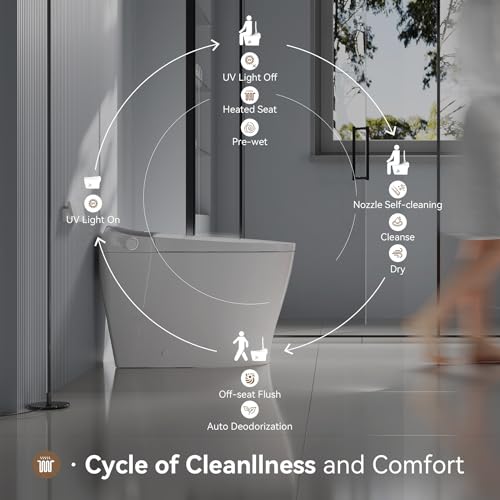 Uncle Brown Luxury Smart Toilet with Bidet Built In, Bidet Toilet with Heated Seat, Elongated Japanese Toilet with Automatic Flush, Dryer, Night Light, Digital Display