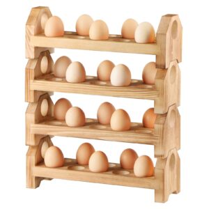 wooden egg holder countertop, 4 egg storage trays stackable for 40 fresh eggs, egg tray organizer rustic kitchen decoration, egg container rack for kitchen organization