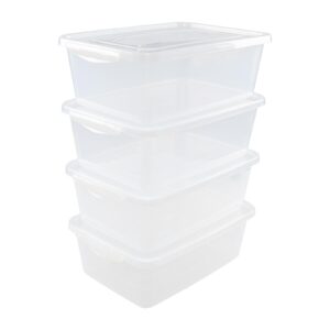 zopnny 4 pack 6.5 qt. stackable storage bins, plastic container organizer with latching lid, clear