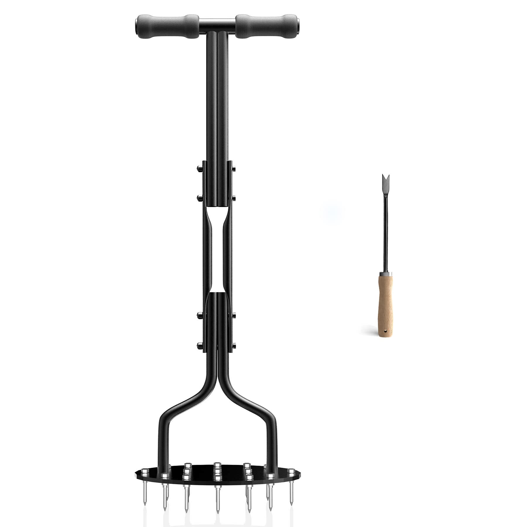 EEIEER Lawn Aerator Spikes Aerating Tool, Manual Aeration Tools with 15 Spikes, Yard Aerators with Cleaning Weeder Tool for Compacted Soil & Lawns Garden