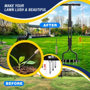 EEIEER Lawn Aerator Spikes Aerating Tool, Manual Aeration Tools with 15 Spikes, Yard Aerators with Cleaning Weeder Tool for Compacted Soil & Lawns Garden