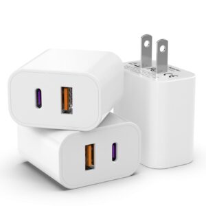 3 pack i phone 15 14 13 usb c charger block, igenjun 20w dual port qc + pd 3.0 power adapter wall charger, double fast plug charging brick for i phone 15/15 pro/14/13/12/x, samsung galaxy - white