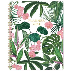 2024 planner - jan. 2024 - dec. 2024, planner 2024, 8" x 10", 2024 planner weekly and monthly with marked tabs + thick paper + contacts + calendars + holidays + twin-wire binding - white floral