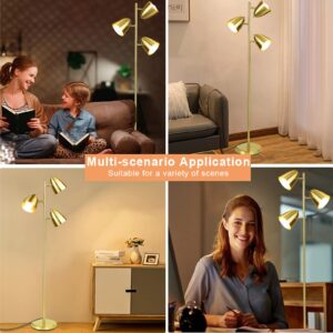 DLLT Modern Floor Lamp, 3-Light Reading Standing Tree Lamp, Gold Corner Floor Lamp with Adjustable Metal Heads, Brass Tall Pole LED Lighting for Living Room, Bedroom, Office, E26 Base (Bulbs Include)