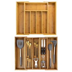 ecofives bamboo drawer utensil organizer expandable 7slots + acacia silverware organizer adjustable 5 slots