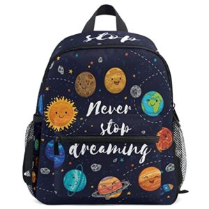 pfrewn cute solar system space toddler backpacks for kids never stop dreaming preschool schoolbag backpack for boys mini kindergarten nursery bag with chest strap