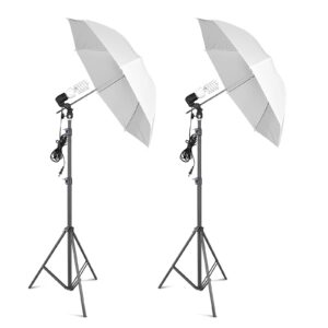 nexiview photography umbrella lighting kit, 2 pack 33" soft white reflector for camera lighting, continuous studio lighting for video recording, portrait shooting