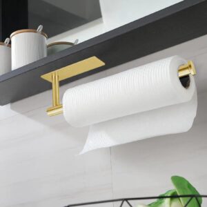 Paper Towel Holder - Eolax Under Cabinet Paper Towel Bar for Kitchen, Wall Mount Self Adhesive or Drilling Paper Towel Rack, 304 Stainless Steel (Gold)