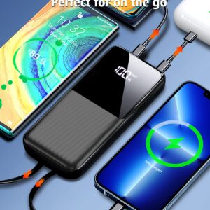 CFIAI Portable Charger Power Bank - 15000mAh Fast Charging Portable Phone Charger with Built in USB-C(22.5W) and iOS(20W) Output Cable, LED Display Battery Pack for iPhone Android Samsung etc(1 Pack)